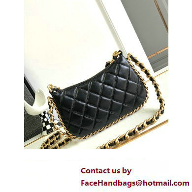 chanel black Shiny Crumpled Lambskin  &  Gold-Tone Metal Clutch with Chain AP3487 2023